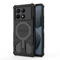 Tvirtas šarvuotas magnetinis telefono dėklas, skirtas Xiaomi POCO X7 X6 Pro F8 Pro Ultra F7 F6 Pro, kietas PC, apsaugantis belaidį įkrovimą, smūgiams atsparus buferio dangtelis Poco X7 juoda