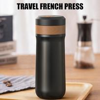 French Press Coffee Maker for Travel 2-Layer Filter Mesh Double Walled Stainless Steel   Coffee Maker Cup for Coffee T Portable French white