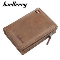 „Baellerry“ odinės vyriškos piniginės su kortelių laikikliais trumpo stiliaus madinga piniginė su užtrauktuku su kišene monetoms 12cm*9cm*2.5cm chaki