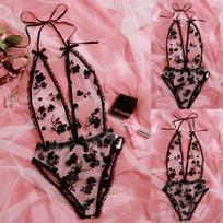 Peteliškės siuvinėjimas Deep V SeXy Lace Bodysuit apatinis trikotažas Teddy apatinis trikotažas Bodydoll XXL juoda