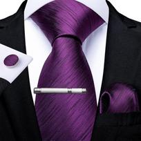 Vyriškas purpurinis kaklaraištis su kaklaraiščio segtuku Business Paisley Silk Tie Hanky ​​rankogalių segtukų rinkinys vakarėliui Dibangu N-7225