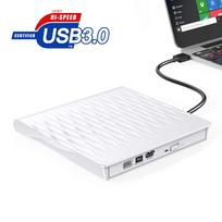 Išorinis CD DVD įrenginys, USB 3.0 plonas išorinis CD DVD perrašymo įrenginys, didelės spartos duomenų perdavimo USB optinių diskų grotuvas, skirtas MacOS Windows USB3.0 balta