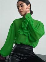 blusas mujer de moda 2022 m. vasaros raukiniai Viršutiniai moteriški marškiniai Moteriški žali marškiniai Palaidinės ilgomis rankovėmis Prašmatni moteriška palaidinė S žalia