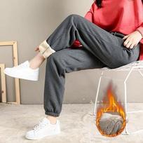 2022 m. mados moterų žiemos šiltos ilgos kelnės Vilnos storos leggins, solidus plius dydis, elastinės suvarstomos Kasdieninės sportinės kelnės Haremo kelnės Laisvalaikio kelnės S pilka