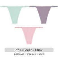 FINETOO 3 vnt./komplektas Nėriniai medvilniniai stringai S-XL Moterims vienspalviai G-styginiai Seksualūs nėriniuoti bikiniai apatiniai moteriški žemo aukščio apatinės kelnės S