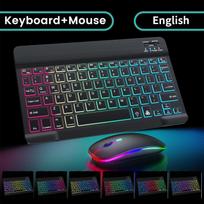 „Ipad“ belaidė klaviatūra „Bluetooth“ klaviatūra ir pelė ispaniškos mini klaviatūros planšetinio kompiuterio foninio apšvietimo klaviatūra, skirta telefonui „ipad Pro 12“ Multicolor English-China