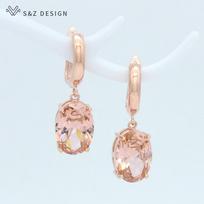 Fashion Oval Rose Gold Color Cubic Zirconia Egg Shape Drop Earrings For Women Girls Jewelry Wedding Party Gift white