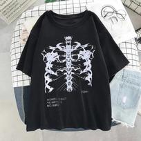Moteriški marškinėliai su tamsiais kaukolės kaulai širdies plaučių raštais Juokingi kaukolės marškinėliai Moteriški „Punk Top Streetwear“ marškinėliai trumpomis rankovėmis XS