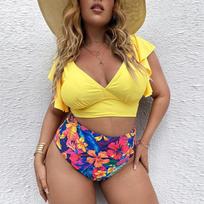 Moteriškas didelio dydžio bikinis seksualus maudymosi kostiumėlis aukštu juosmeniu paplūdimio maudymosi kostiumėlis Push Up moteriškas vasaros maudymosi kostiumėlis 4XL L geltona