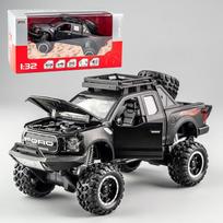 1/32 mastelio „Ford Raptor F150 Diecast“ automobilio modelio žaislas, ištraukiama žaislinė transporto priemonė su garsu ir šviesa vaikams, mažiems berniukams, mergaitėms, dovanų kolekcija 1/32-18.6x9.5x8.5cm matinė juoda spalva