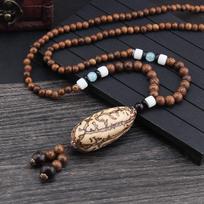 12 stiliaus senovinis Bodhi pakabukas medinių karoliukų karoliai moterims vyriškos ilgos megztinio grandinėlės papuošalų dovana
