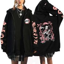 Anime „Demon Slayer“ gobtuvai „Kamado Nezuko Print“ Striukė su užtrauktuku Hip Hop Gatvės megztiniai Moteriški Harajuku Laisvalaikio paltai Y2K Viršutiniai M
