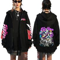 JoJo Bizarre Adventure Megztinis su užtrauktuku Juokingi japoniški anime megztiniai su užtrauktuku Vyriški Harajuku hiphopo drabužiai Unisex gobtuvai L juoda