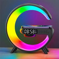 Daugiafunkcinis belaidžio įkroviklio stovas, žadintuvo garsiakalbis RGB šviesos greito įkrovimo stotelė, skirta iPhone Huawei Samsung juoda