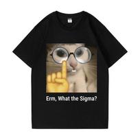 Erm, kokia Sigma? Juokingi „Meme“ marškinėliai vyrams Moteriški „Silly Cat“ Humoro marginti madingi viršutiniai medvilniniai viršutiniai kakleliai Mieli, dideli gatvės drabužiai XS juoda