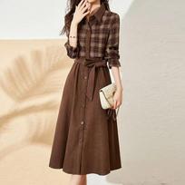Marškinių suknelė Moteriška pavasario rudens korėjietiška retro prašmatni elegantiška iki kelių netikra dviejų dalių suknelė S