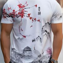 Vyriški T-shirt su kinine slyva - Ryškus spaudinys, apvalus kaklas, trumpos rankovės - Idealiai tinka vasaros laisvalaikiui ir atostogoms L