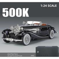 1/24 Benz 500K klasikinis senovinis automobilinis žaislas vaikams Lietaus lydinio miniatiūrinis modelis Sound Light kolekcija Gimtadienio dovana vaikui juoda
