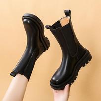 Klasikiniai Chelsea batai Moteriški Juodi Ankle Boots Platforminiai Batai Moteriški Natūralios Odos Platforminiai Trumpi Batai Įslystami Elastinga Juosta PU 35