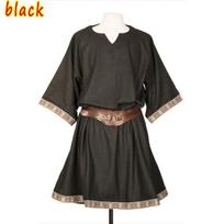 Viduramžių unisex Helovino kostiumas Renesanso tunika Viking Knight Pirate Vintažiniai kario marškiniai be diržo XXXXL juoda