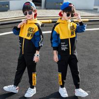Rudeninis vaikų sportinis kostiumas su gobtuvu Drabužiai berniukams sportinis kostiumas paaugliams, medvilninis laisvalaikio gobtuvas su užtrauktuku + dryžuotos kelnės 170cm geltona