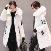 Moteriška žieminė ilga striukė su gobtuvu, elegantiška parka, madingas dizainas su raidžių aplikacija, kišenės su užtrauktukais, plona, šilta, stora, moteriški paltai XXXXL balta