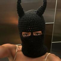 New Cat Ear Hat Hand Knitted Devil Horn Funny Women's Autumn and Winter Wool Warm Knitted Hat 56-59cm black