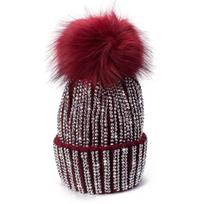 Lawliet Winter Hats Faux Fur Pom Pom Rhinestone Bling Style Women Beanies High Quality Warm Knitted Skull Cap A469