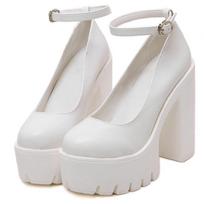 Moteriškos pompos Mary Janes 14 cm Stambūs aukštakulniai, platforma, moteriški batai Seksualūs juodi balti kulkšnies dirželiai plius 43 dydžio vakarėlio suknelės batai 36 balta