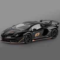 1/18 Aventador SVJ 63 lydinio lenktyninio automobilio modelis, metalinis žaislų rinkinys, garsas ir šviesa, nuimamas, nuimamas, modeliavimas, vaikų dovana juoda