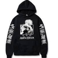 Jujutsu Kaisen Hoodie Anime Gojou Satoru Print Harajuku Vyriški drabužiai Vilnoniai megztiniai megztiniai su gobtuvu Viršūnės laisvos ilgomis rankovėmis 3XL juoda