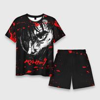 Vasarinis vyriškas marškinėlių ir šortų komplektas Anime Berserk 3D spaudinys trumpomis rankovėmis T-shirt paplūdimio šortai 2 vnt. komplektas Oversized atostogų sportinis kostiumas S