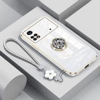 POCO X4 Pro 5G Case Luxury Diamond Ring Cover For Xiaomi POCO X4 X3 M4 Pro 4G M3 M5S C40 Phone Case With Lanyard Plating Case X4 poco x4 pro 5G&Case & Holder smėlis