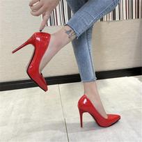 Nauji 10 cm raudonos spalvos smailianosiai aukštakulniai stiletto sekli iškirptė seksuali juoda lakinė darbo avalynė moteriška avalynė Didelis dydis 34-43 6