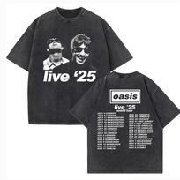 Vyriški Moteriški OASIS Live 25 Turo Vintažiniai Vasariniai Trumpomis Rankovėmis Skalbti Marškinėliai Definitely Maybe Rokas S
