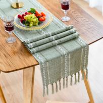 Žalias boho stalo takelis Rustic namų dekoras Stalo takelis Rustic pianino dulkių užvalkalas minkštas Rankų darbo kutai pietų virtuvės kavos vakarėlio Dresse 35x120cm
