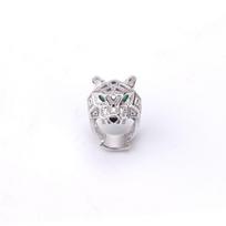 Naujas personalizuotas ir dominuojantis pilnas deimantų žalias akies leopardas galvos žiedas, madingas leopardas galvos žiedas, poros stiliaus apyrankė No. 6 balto aukso spalvos