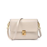 2025 New Women's Genuine Leather Tofu Bag: Spring/Summer Messenger & Commuting Single Shoulder Small Square Cowhide Bag pilkšvai balta