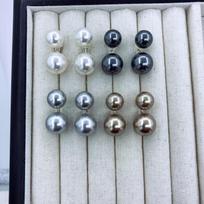 S925 Sterling Silver French Retro Double Pearl High-End Earrings with Round Shijia Pearls. Australian White