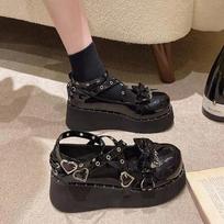 Sweet Lolita Shoes Women Platform Mary Janes for Woman Uniform Party JK Shoe Metal Decoration Chunky Heels Pumps Punk Wedge Boot 35