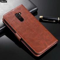 Dėklas Xiaomi Poco F1 su kortelių laikikliu, viršelis Xiaomi POCOPHONE F1 / POCO F1 odinis telefono dėklas piniginė atverčiamas Only Case ruda