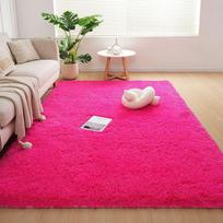 Pliušinis kilimas miegamajam Stačiakampis Mielas Ilgaplaukis Pūkuotas Grindų kilimėlis Svetainei Kilimas su plauku Minkštus Patogus Vonios kilimėlis 50x80cm rožinė raudona spalva