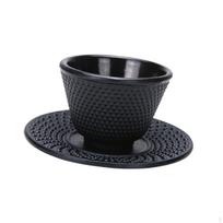 Juodas ketaus arbatos puodelis ir padėkliukas, tradicinis arbatos puodelis darbui Round coaster black