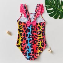 Colorful Leopard Print One-Piece Swimsuit for Girls (Ages 3-10) 3-4 Years