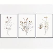 3 vnt. Akvarelės gėlių plakatai Laukinių gėlių meno spaudiniai Nordic Botanikos drobės tapyba Svetainės sienos meno paveikslai Miegamajam 20x30cm  white