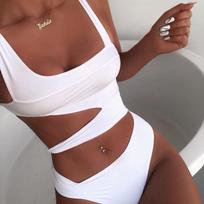 Seksualus viengalio maudymosi kostiumas Moterims Iškirptas maudymosi kostiumas Push Up Bikini Maudymosi kostiumai Paplūdimio apranga Maudymosi kostiumas moterims XL balta