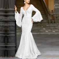 Elegant 2025 Black Lace Embroidered Fishtail Evening Dress for Women XXXL balta