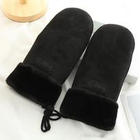 Žieminės moteriškos šiltos sutirštinto fliso zomšinės pirštinės be pirštų, mielos, gražios, saldžios, apsaugančios nuo šalčio pirštinės juoda