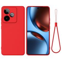 Prabangus skysto silikono dėklas Realme GT 7 atsparus smūgiams matinis minkštas rėmelis su raišteliu telefono dangtelis Realme GT 7T Realme GT 7 raudona