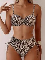 Leopardo Bikini Komplektas Moteriškas Maudymosi Kostiumas Aukštu Liemeniu Raukšlėtas Dviejų Dalių Atviras Nugara Moteriškas Maudymosi Kostiumas Maudymosi 2025 Mados Paplūdimio Apranga S leopardas